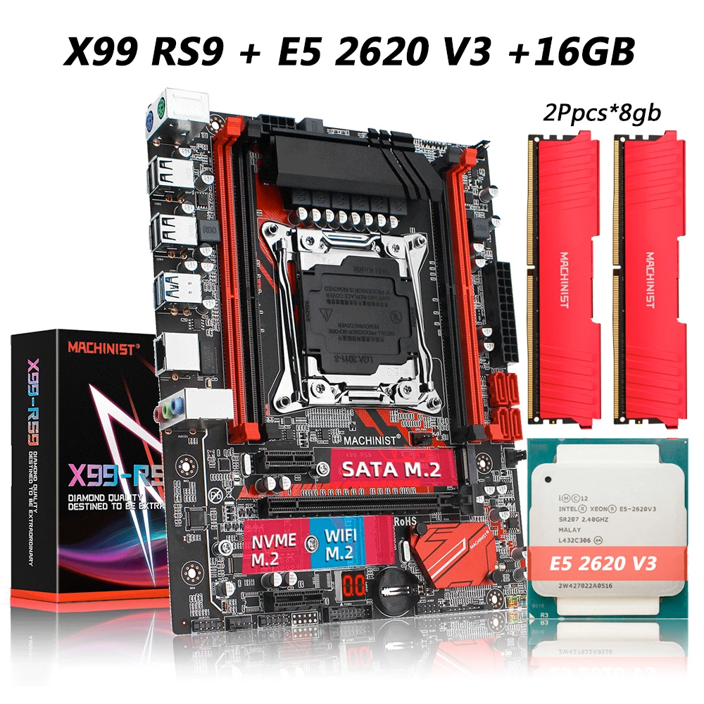 Machinista X99 Placa-mãe Combinação Kit Conjunto com Intel Xeon e5 2620 v3 Cpu Lga 20113 Processador Ddr4 16gb Peças x 8gb Memória Ram Placas-mães
