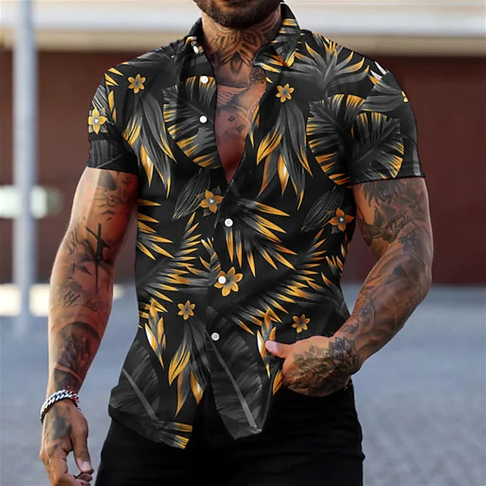 Summer Men's Hawaiian High Quality Luxury Short Sleeve Printed Formal Shirt Vintage Oversized Tops Social Plant Floral Slim Fit