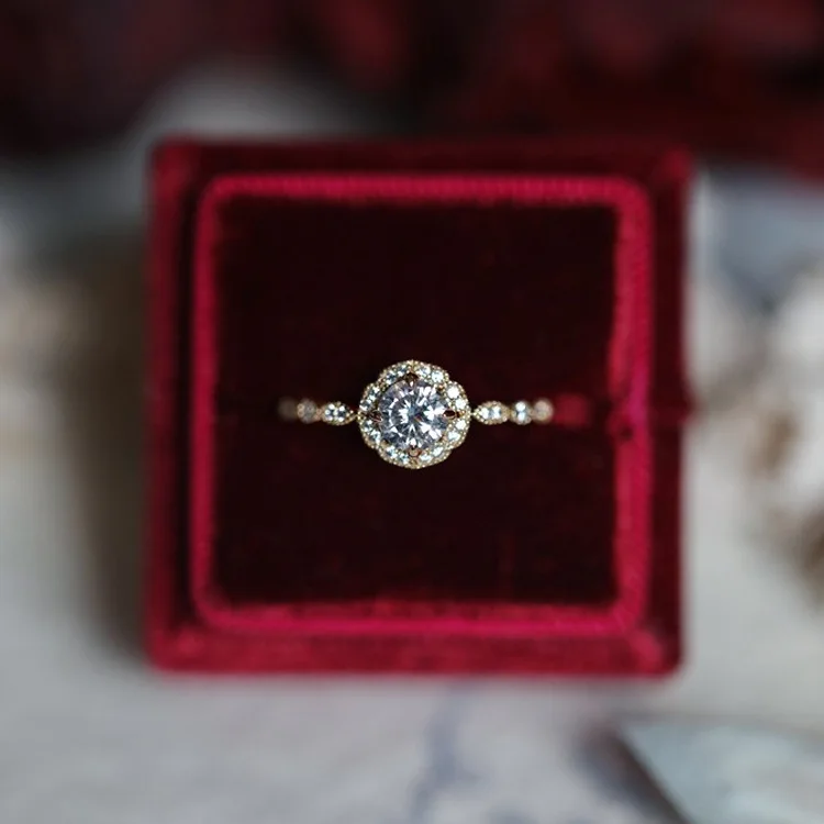 

Круглые Элегантные Простые и модные женские кольца из стерлингового серебра 925 пробы с инкрустированным кристаллом циркония Роскошные ювелирные изделия с покрытием из 14-каратного золота