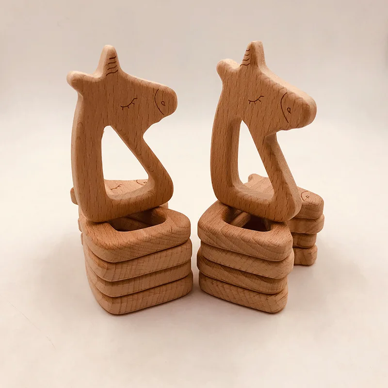10 Pieces Baby Teeth Animal Beech Wood Cow Unicorn DIY Accessories Teeth Toy Baby Products Wooden Teeth