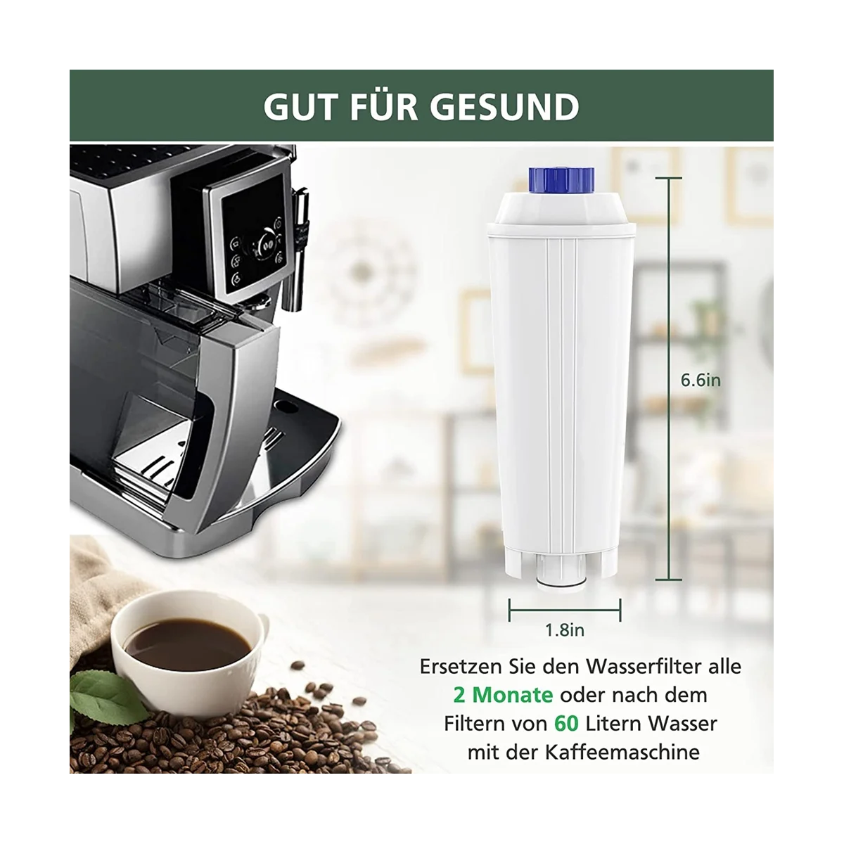 

6 Pack Of Coffee Machine Filter for Delonghi Dlsc002 Filter Ecam, Esam, Etam, Bco, Ec with Activated Carbon Softener