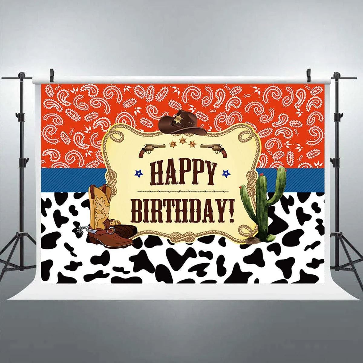 

Western Cowboy Happy Birthday Backdrop Rustic Old West Rodeo Cowboy Background Rustic Wood Kids Birthday Party Decoration Banner