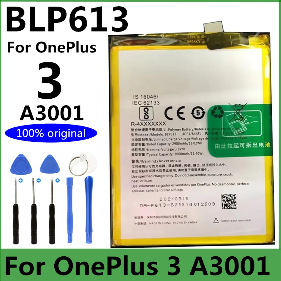 

Новый оригинальный высококачественный аккумулятор 3000 мА ч для OnePlus 3 One Plus 3 A3001 BLP613 мобильный телефон аккумулятор + Бесплатные инструменты