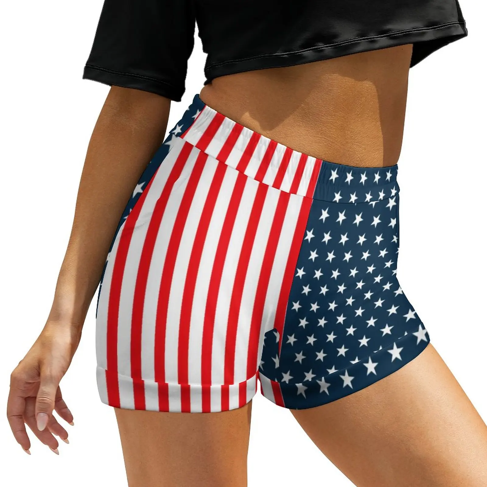 

Two Tone Stripped Shorts American Flag Stars and Stripes Print Shorts Summer Beach Oversized Short Pants Streetwear Bottoms Gift