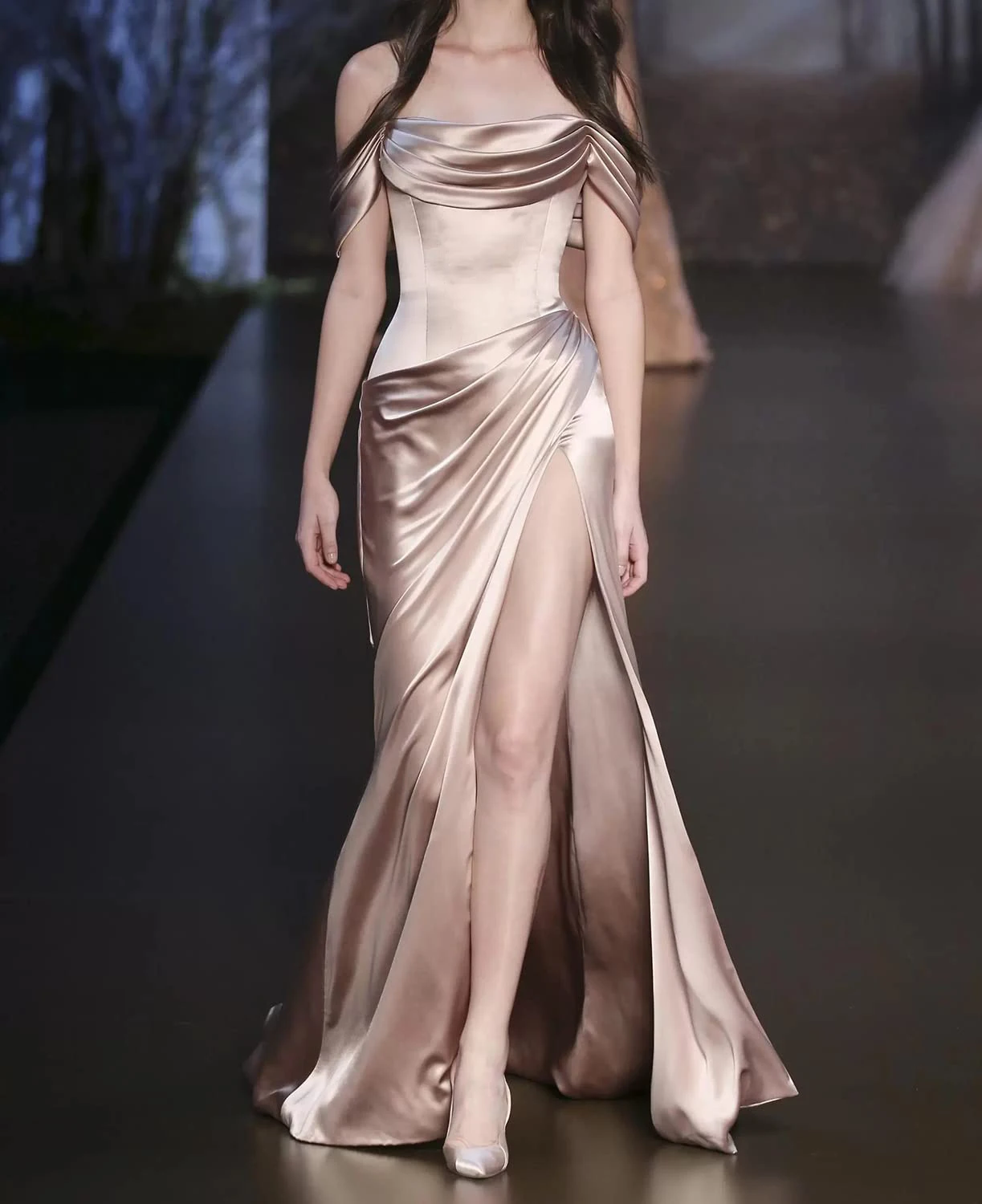 

Женское вечернее платье-русалка, длинное атласное платье с открытыми плечами, с Боковым Разрезом, для выпускного вечера