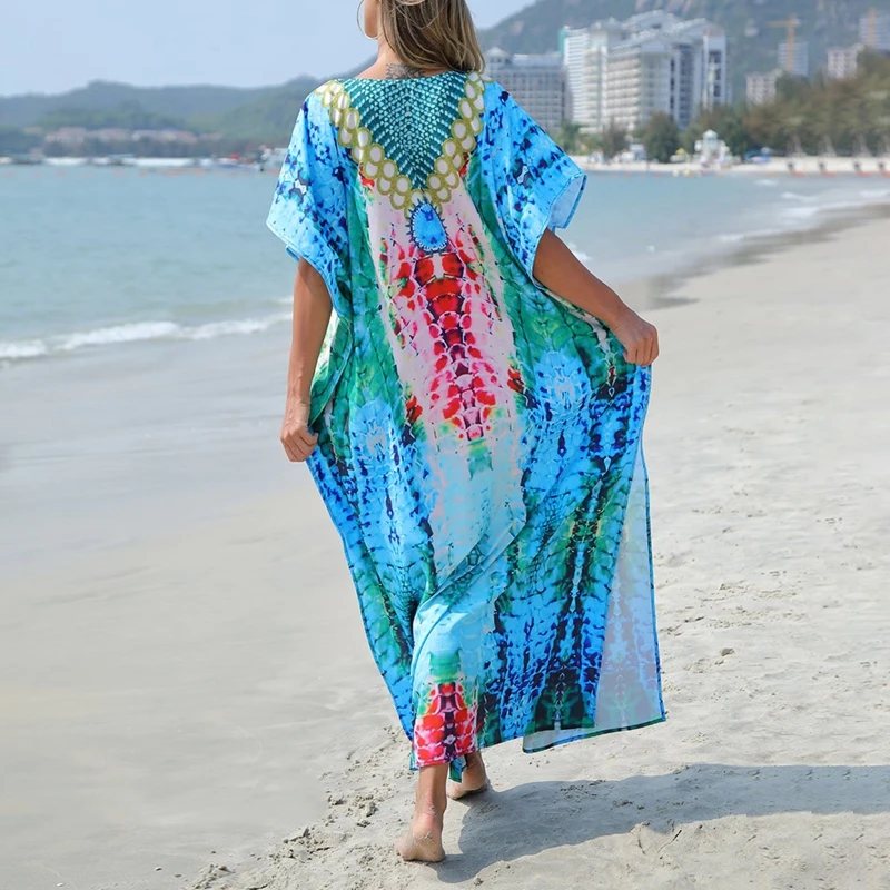 J78E элегантный пляжный купальный костюм Caftan большого размера с защитой от солнца