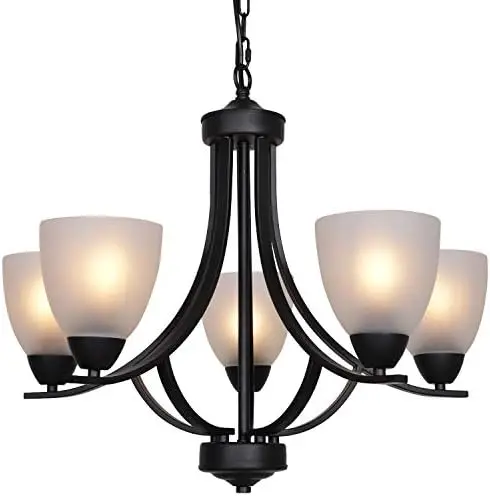 

5 Light Shaded Contemporary Chandeliers with Alabaster Glass Black Rustic Light Fixtures Ceiling Hanging Mid Century Modern Pend