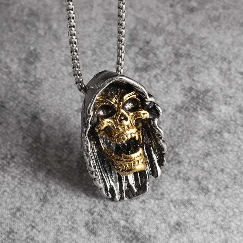 

Punk Gothic Silver Color Skull Shawl Pendant Necklace Men's Exquisite Fashion Domineering Motorcycle Riding Jewelry