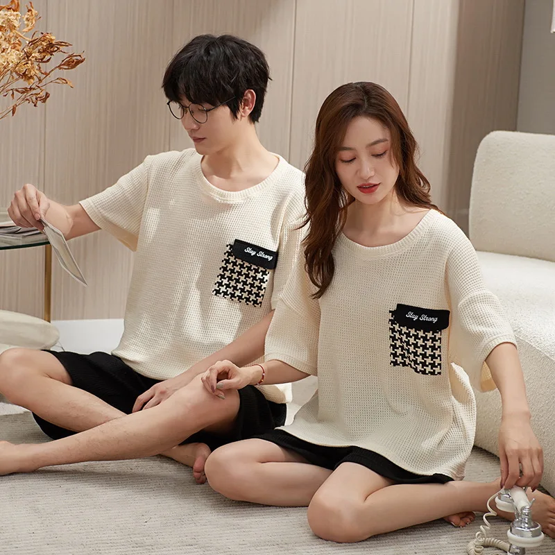 2023 Couple Pajamas Sets Summer Pyjama Femme Male 100% Cotton Short Sleeved Men And Women Sleepwear Pijama Casual Lover Homewear