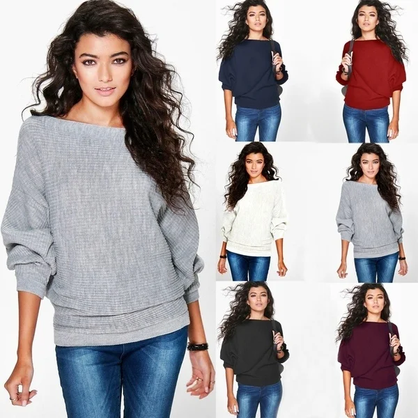 

2023 Women Casual Sweaters Autumn Winter Sweater Loose Long Batwing Sleeve Solid Pullovers Loose Female Thin Sweater Jumper