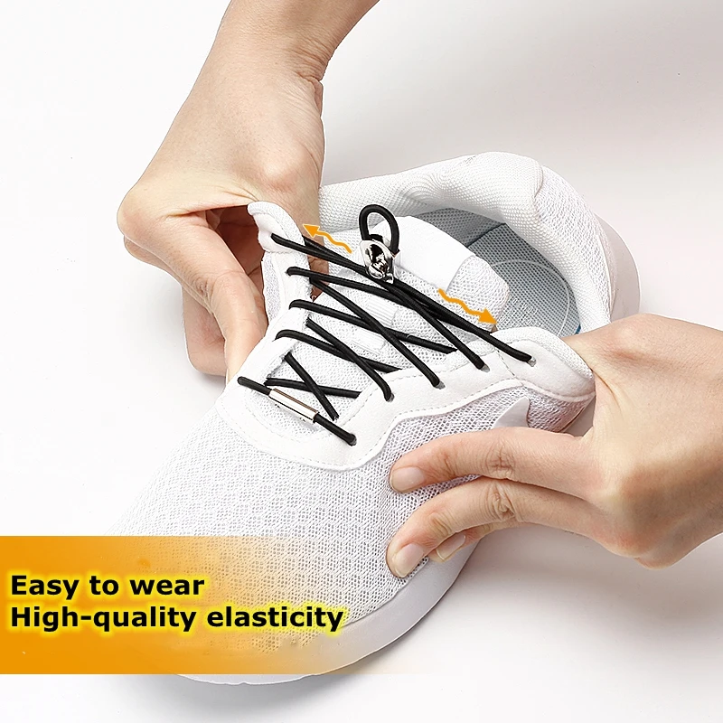 Reflective No Tie Shoelaces Elastic Round Shoelace High Quality Metal Lock Suitable For All Kinds Of Shoes Sneakers Lazy Laces