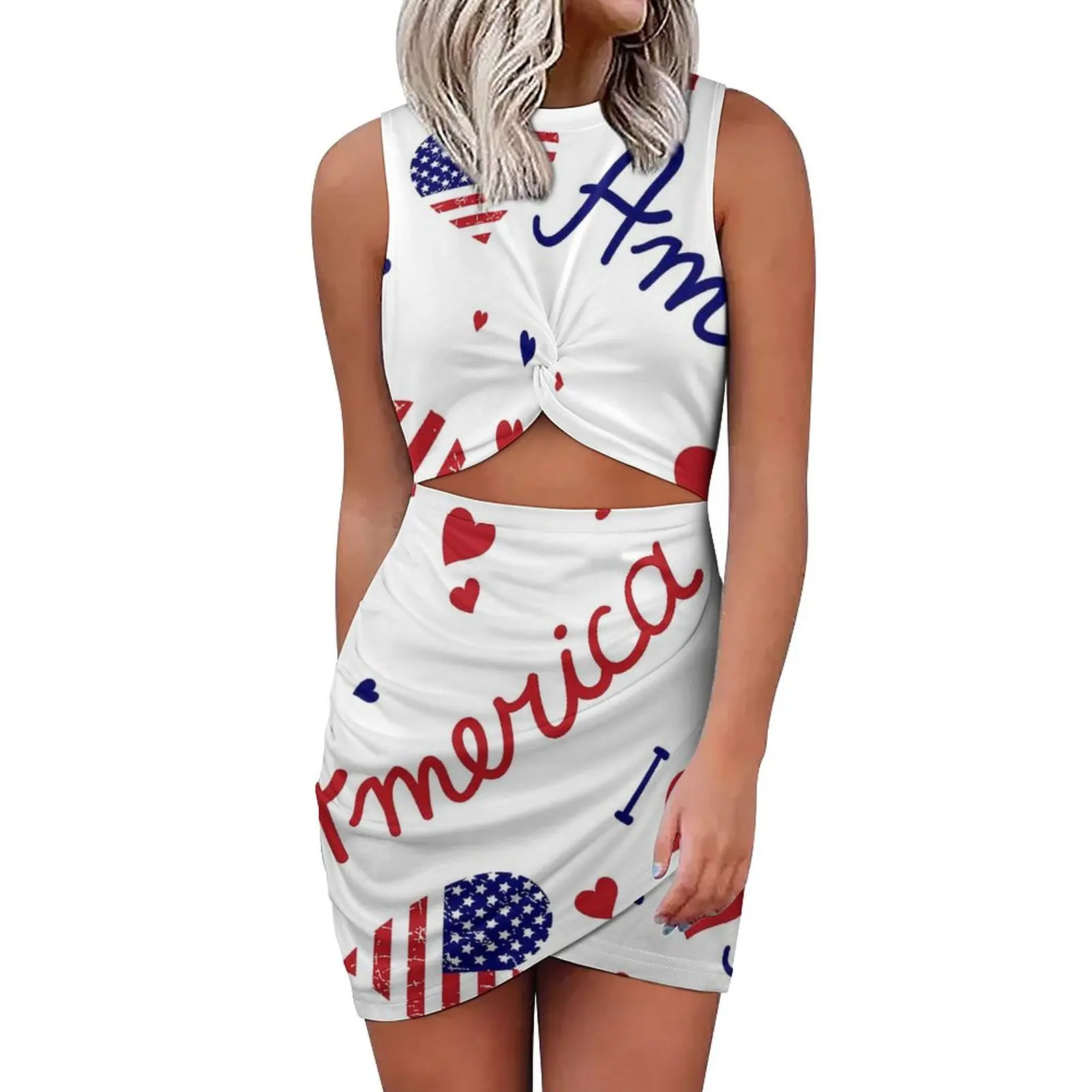 

Мини-платье с американским флагом, без рукавов, в полоску