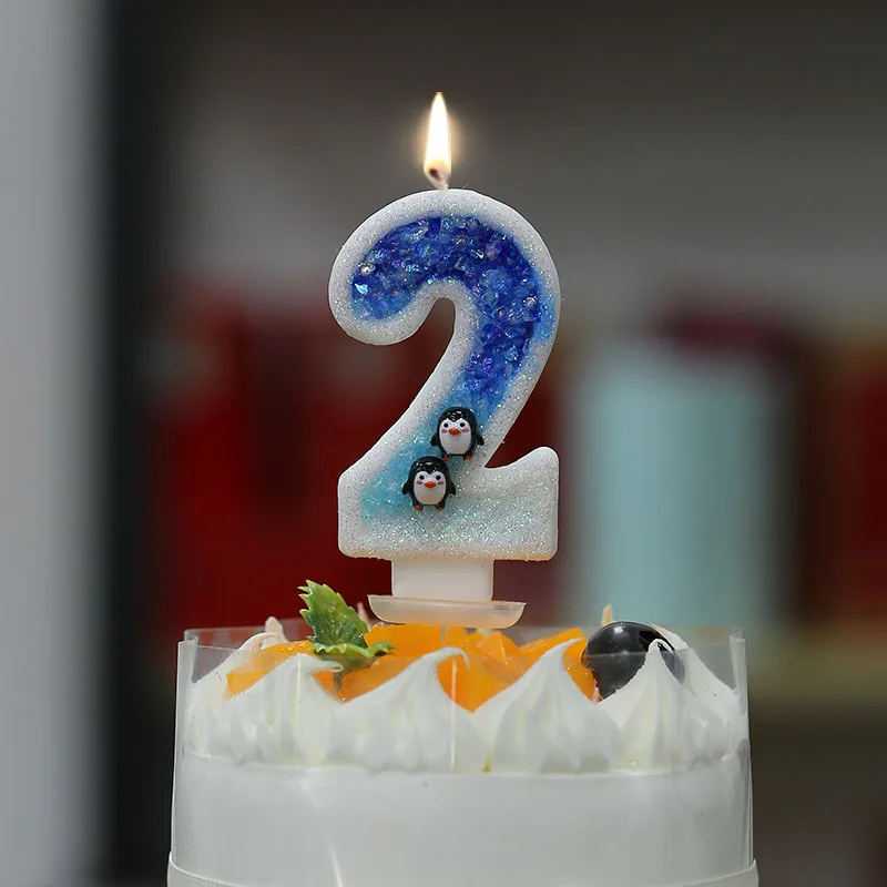 3D свечи на день рождения для девочек Y с пингвином антарктический ледник
