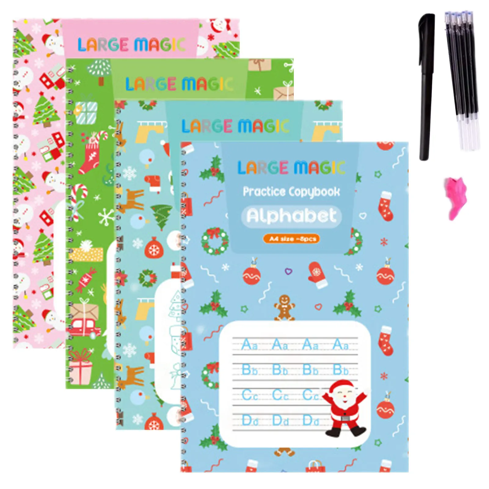 

Волшебная тетрадь в рождественском стиле, Волшебная книга для детей, рукописное письмо, практика, праздничная тема, Волшебная копия книг дл...