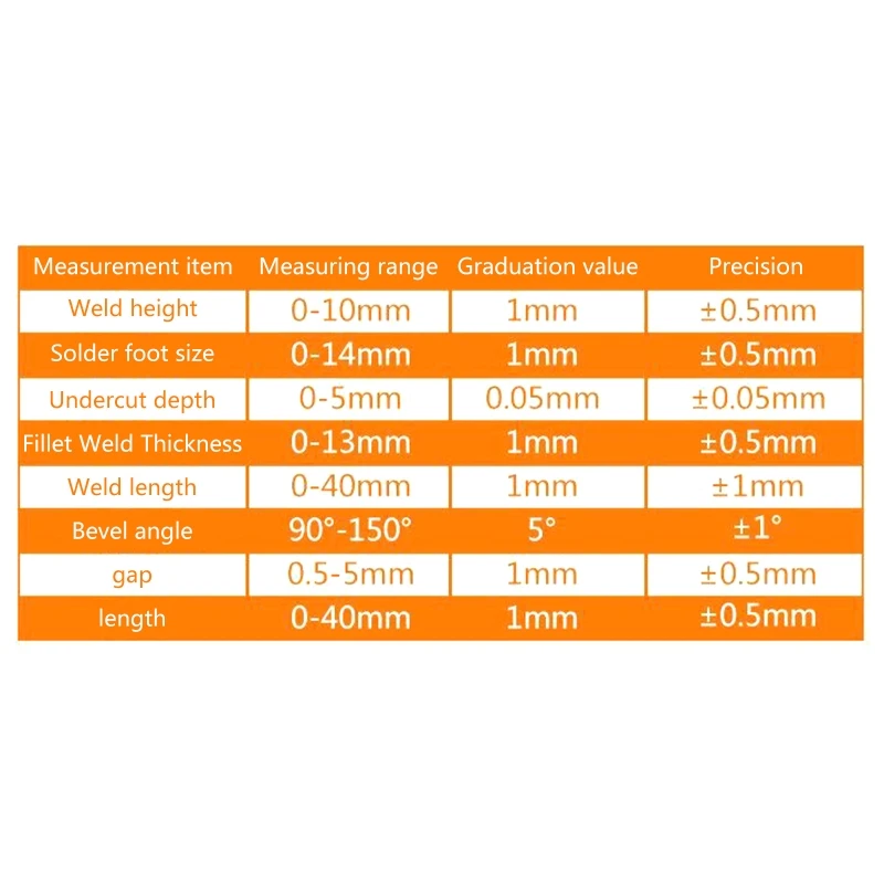 

Pipe Welding Gauge Welding Inspection Ruler 0-40mm Stainless Steel 0.5-5mm Crack Size Suitable for Industrial Durable