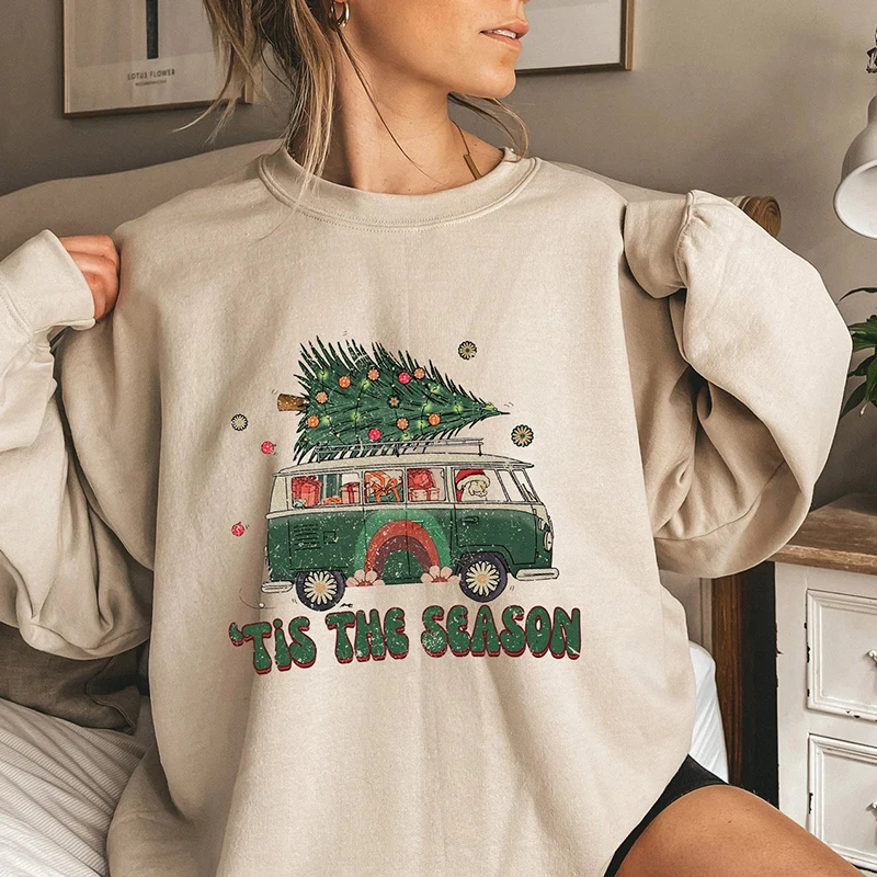 

Rheaclot Christmas Tis The Season Printing Women's Causal Cotton Long Sleeve SweatShirt