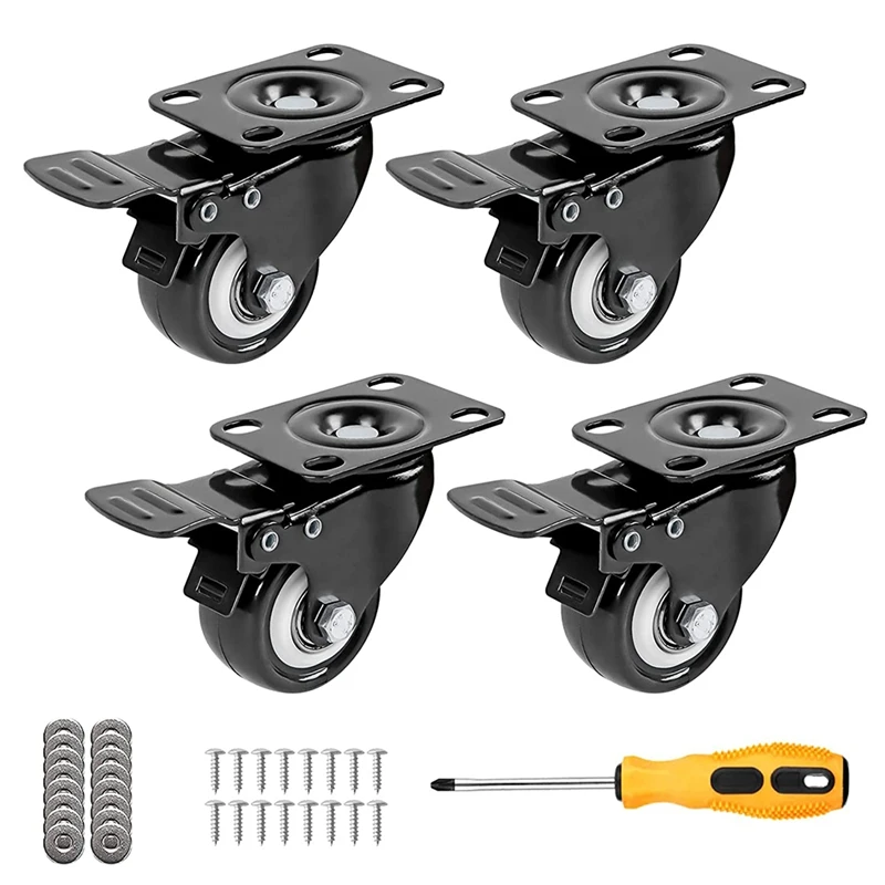 

2Inch Caster Wheels,Heavy Duty Casters Set Of 4 With Brake,No Noise PU Casters With Locking, For Furniture/Workbench