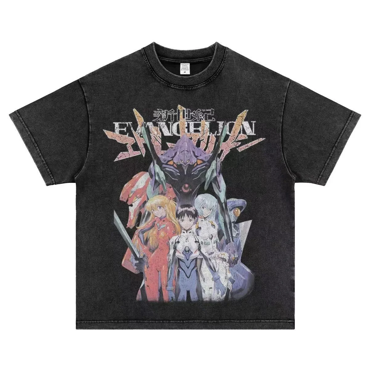 EVA E-Evangelion T Shirt Men Hip Hop Vintage Washed Oversized Anime T Shirts for Women Streetwear Tees 100% Cotton T-shirt