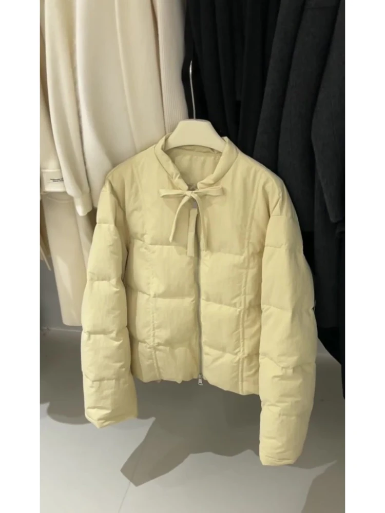 Хлопковая стеганая куртка цвета хаки с бантом на молнии Верхняя одежда Женская