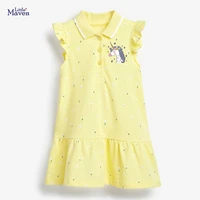 frocks for girls 2021 summer baby girl vestiods clothes toddler flower button unicorn print yellow dress for kids 2 7 years