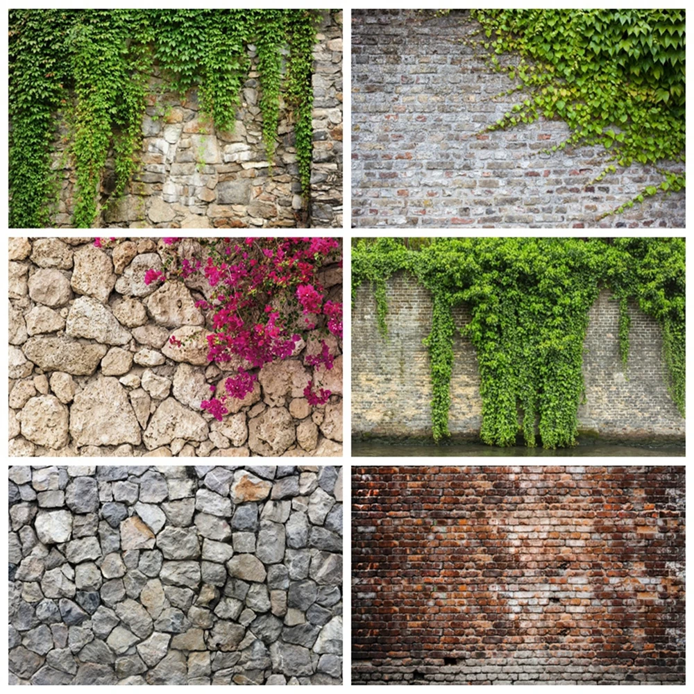 

Brick Wall Stone Greenery Grunge Photography Backdrop Green Leaves Vintage Wedding Baby Birthday Portrait Background Photozone