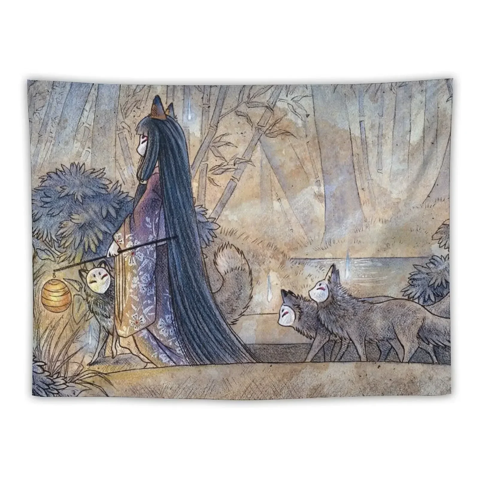 Бесшумный перекрестный гобелен из лисы Yokai украшения для комнаты на заказ