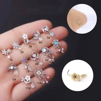 1pc 316l surgical stainless steel dangle nose studs for women fashion colorful cz indian screw nose rings nose piercing jewelry