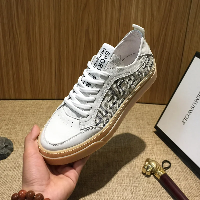 

Luxury brand genuine Men's 2023 summer new cattle tendons small white men's Korean fashion versatile board leather casual shoes