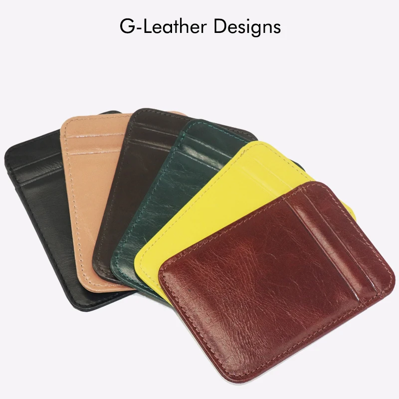 Vintage Vertical Style Genuine Leather Card Holders Case Waxy Leather Credit ID Card Wallet With 4 Card Slots And 1 Change Slots