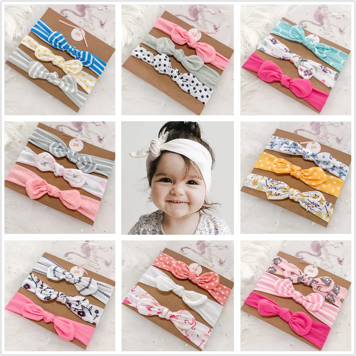 

3 Pcs Set Headband Baby Hairband Knotted Children Soft Headband Hair Accessories Hairpin Pure Cotton Fabric Bow Headband