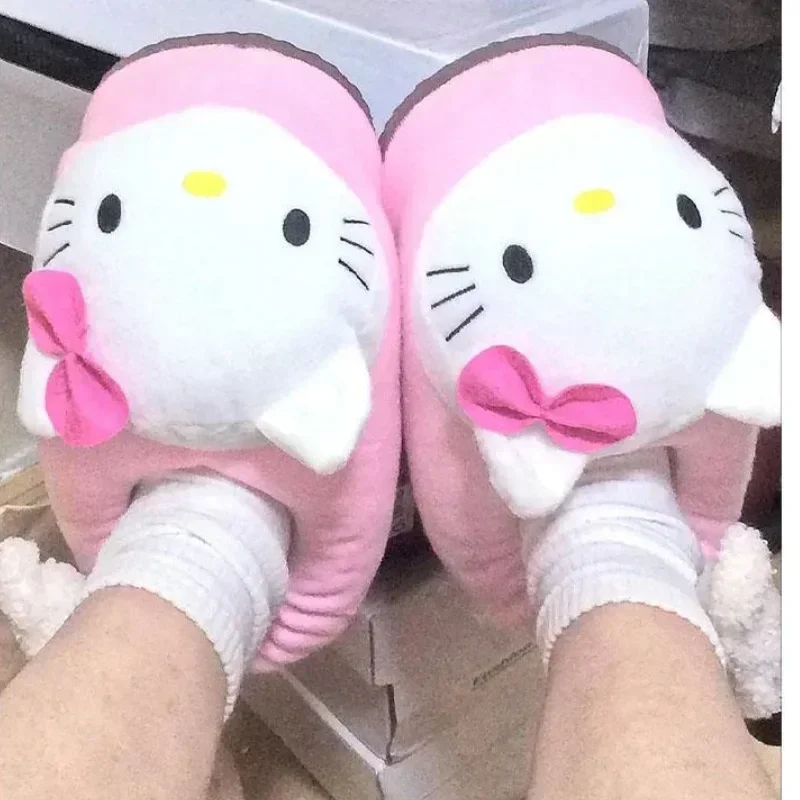 Хлопковые тапочки Sanrio Hellos Kitty зимние мягкие Флисовые Тапочки розового красного