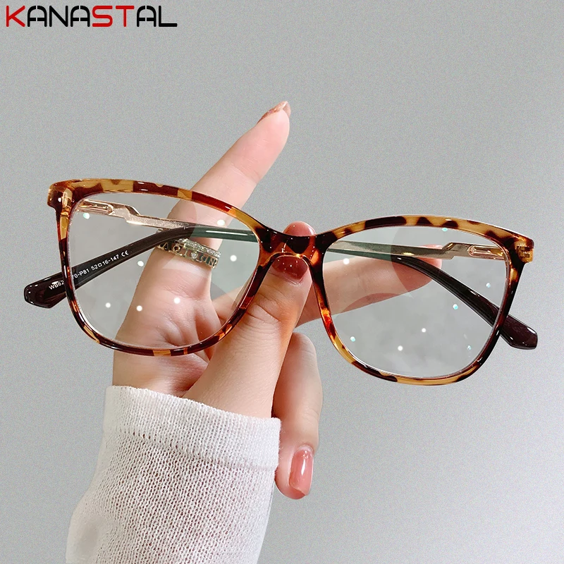 

Women Blue Light Blocking Glasses Female New Trend TR Square Eyeglasses Frame Two Color Elastic Leg Transparent Reading Eyewear