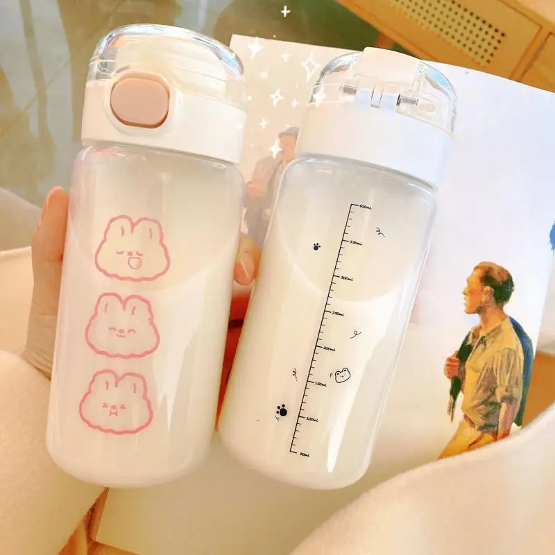 

New Creative 450ml Water Bottle Cute Portable Milk Cup Outdoor Travel Mug Sports Fitness Drink Tumbler Plastic Leakproof Kettle