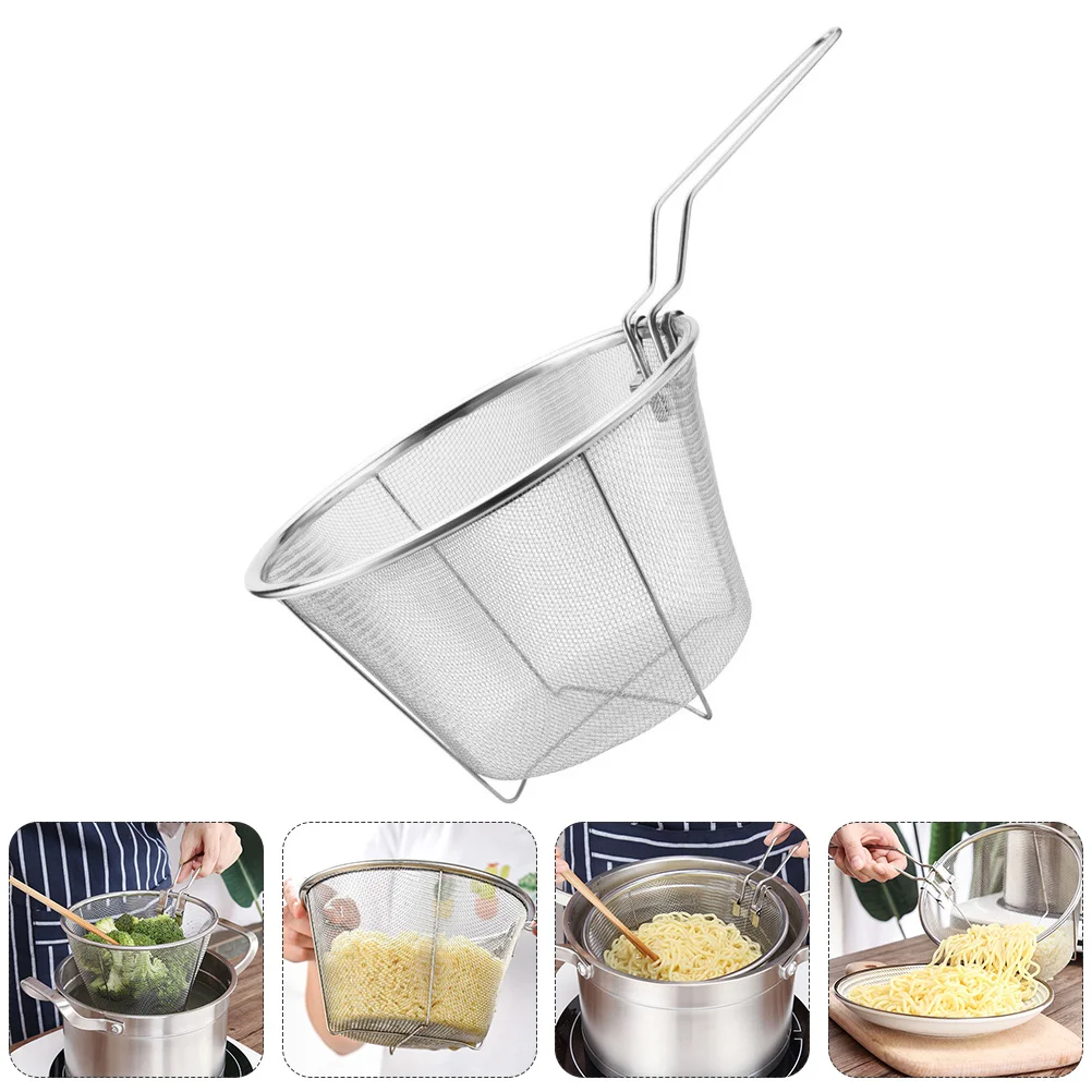 

Basket Fry Strainer Frying French Fryer Steel Chip Round Baskets Stainless Deepwire Friesmesh Serving Fried Colanderhandle Mini
