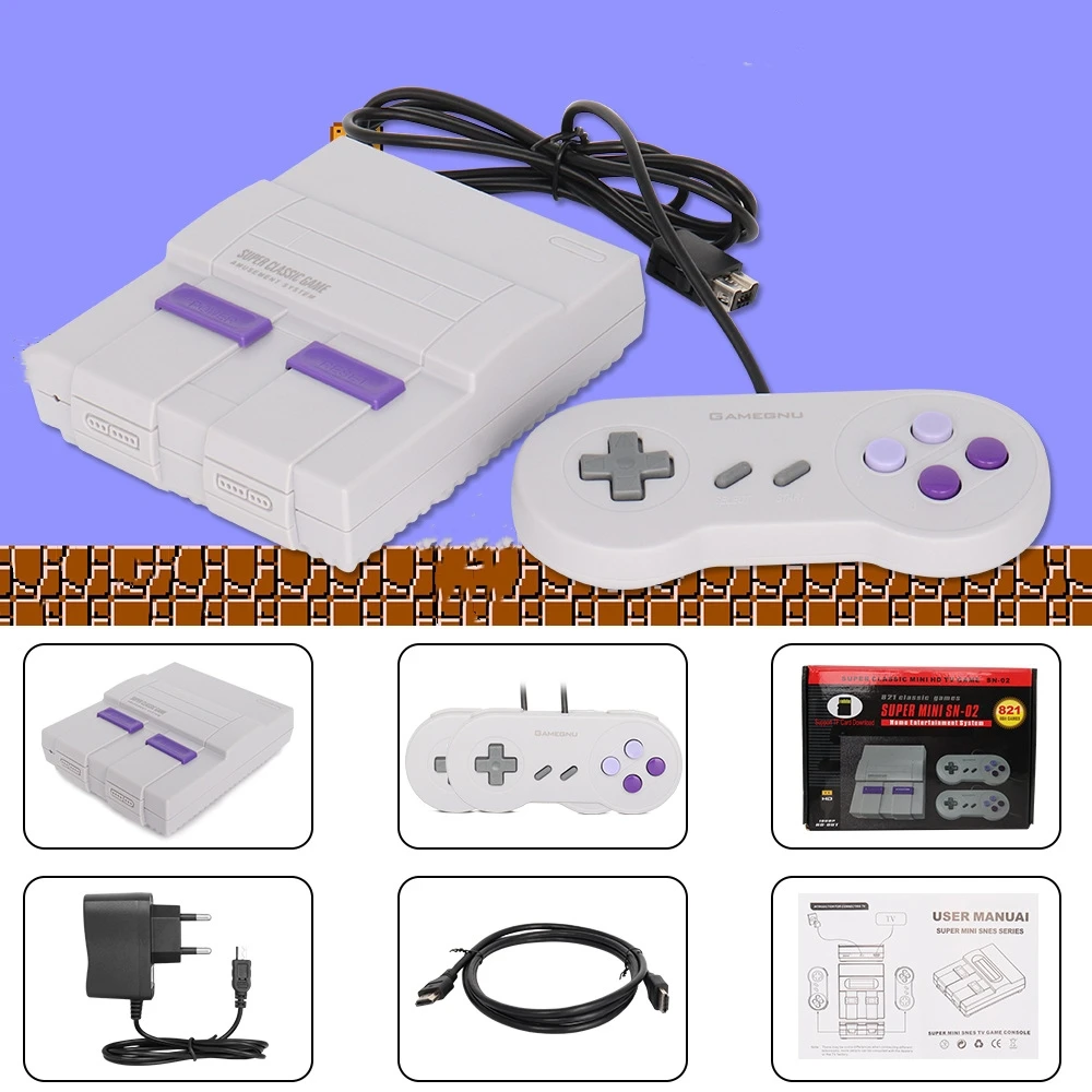 Фото Игровая приставка 2026 Super HD Output для SNES: ретро-классическая портативная видеоконсоль с подключением к ТВ, 821 встроенная игра и два геймпада №3