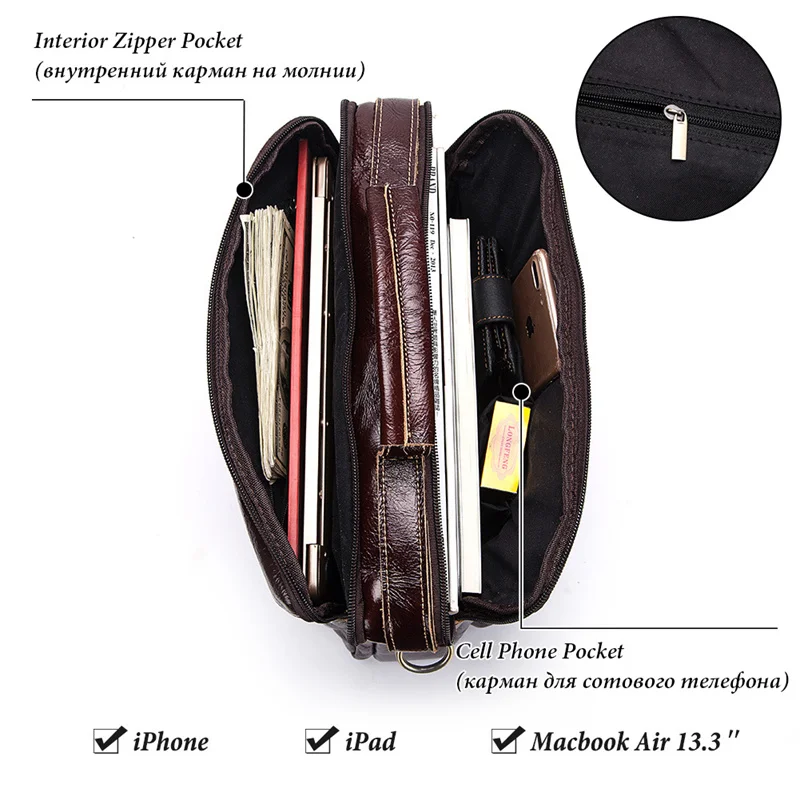 Mens Large Genuine Leather Handbag For Male Business Laptop Male Travel Briefcase Fashion Real Cowhide Computer Shoulder Bag