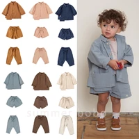 summer bobo kids long sleeve blouse and pants sets 2022 autumn fashion children cotton shorts designer brand boy clothes set