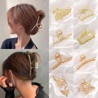 2021 new women elegant gold hollow geometric metal hair claw vintage hair clips headband hairpin hair crab hair accessories