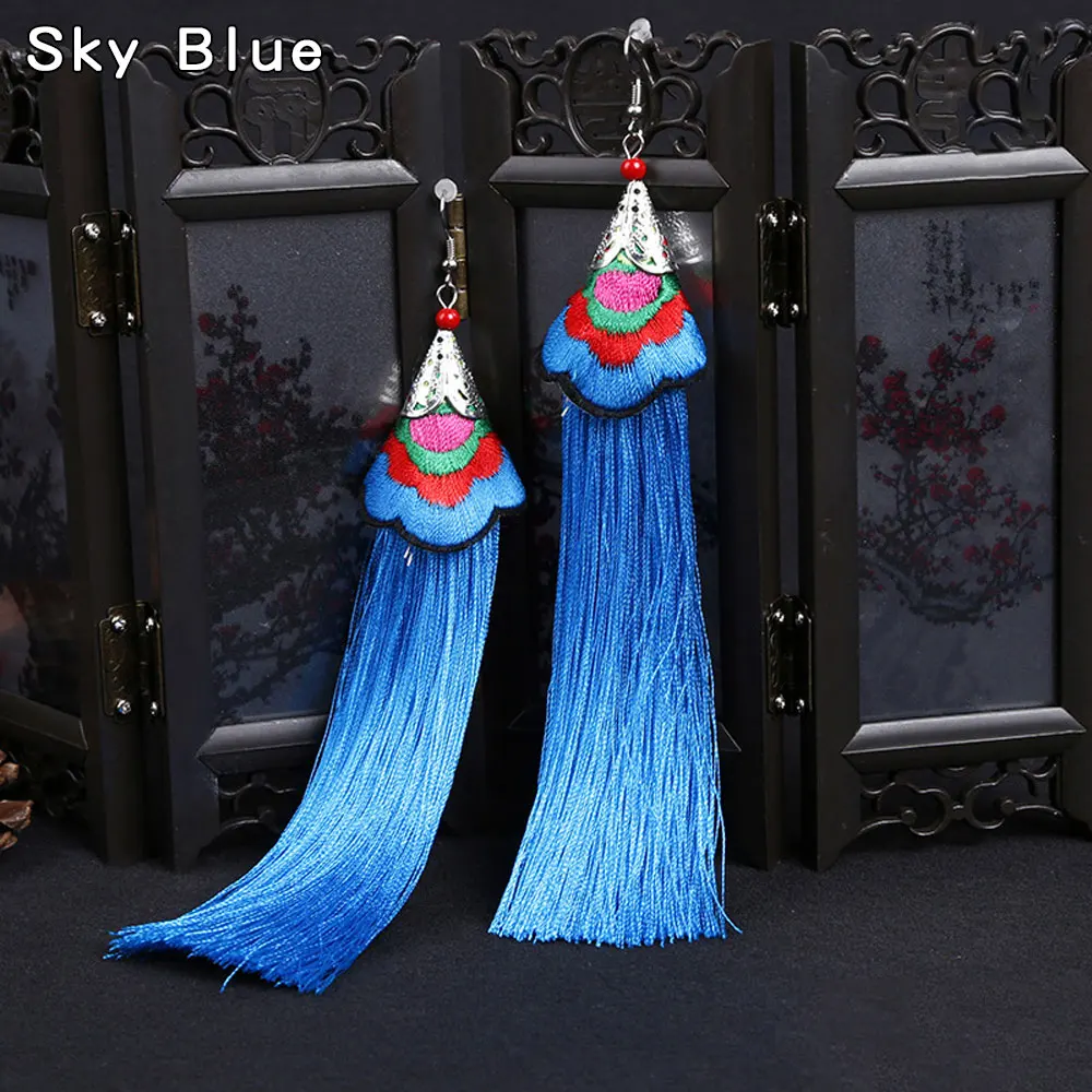 Этнические серьги с кисточками женские подарочные длинные серьги-капли