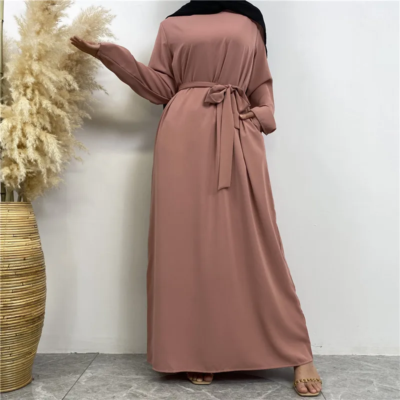 Hot Selle Muslim Woman Abaya With Pockets Islamic Casual And Simple Long Dresses Moroccan Caftan  muslim dress women turkish