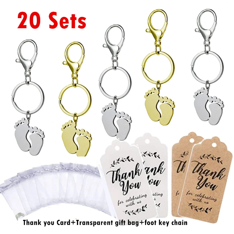 

10/20pcs Personalized Lovely Baby Foot Shaped Keychain Baby Shower Gift For Guests Favor Baptism Footprint Mother's Day Gifts