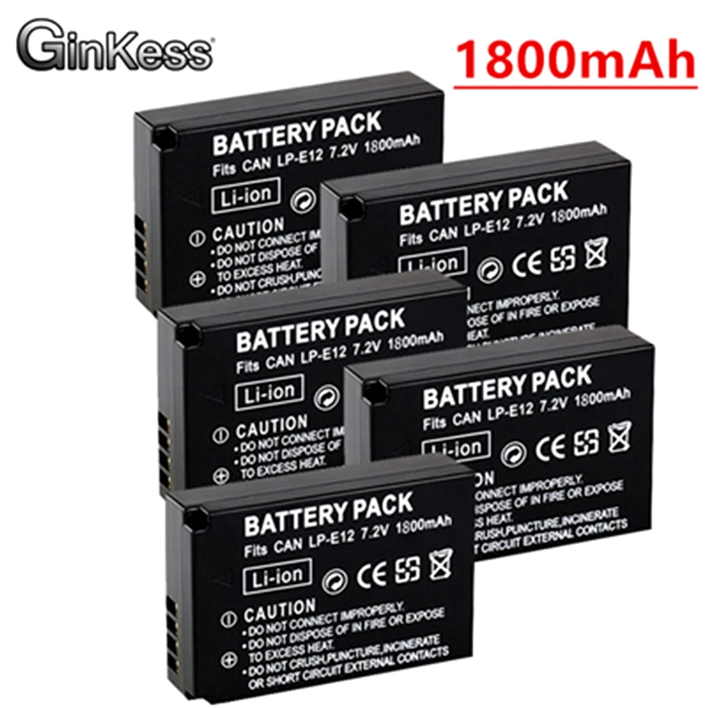 

7.2V 1800mAh LP-E12 LPE12 LP E12 Camera Battery for Canon M 100D Kiss X7 Rebel SL1 EOS M10 EOS M50 DSLR + LED USB Charger