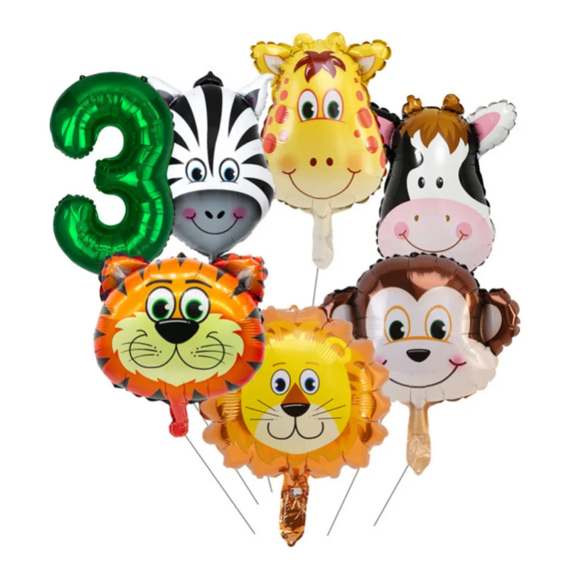 

7pcs Animal Ballons Birthday Jungle Party Safari Theme Balloon Zebra Tiger Lion Birthday Party Decor Kid Birthday Balloons