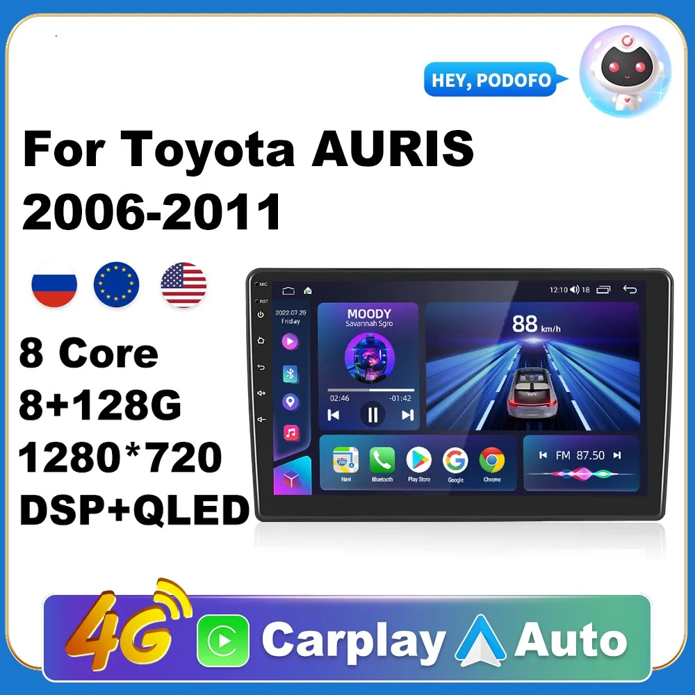 

Car Android CarPlay Radio Multimedia Player For Toyota AURIS 2006-2011 2 Din Autoradio Video AI Voice GPS Navi 4G WiFi