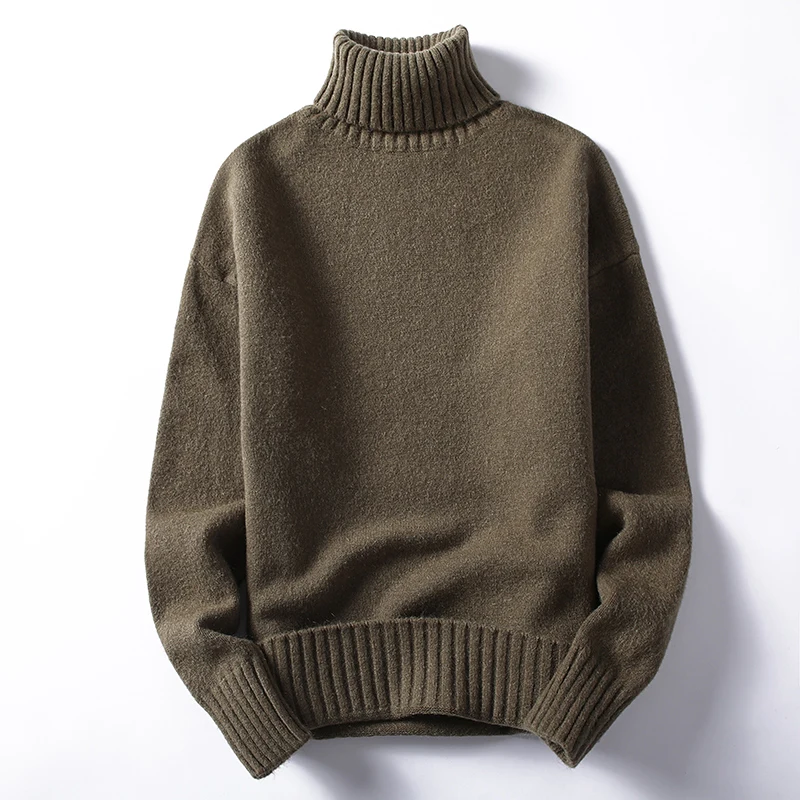 

Мужские свитера и пуловеры с высоким воротником, зима 2021, повседневная однотонная вязаная водолазка, шерстяной свитер, модный мужской пулов...