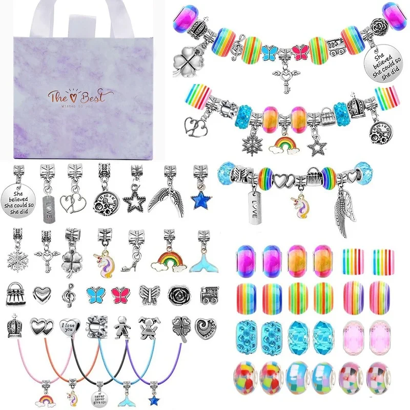 

Набор браслетов «сделай сам» из радуги, единорога, бабочки, бусин, коробка для детей, модное красочное нежное ожерелье для девочек, Новогодн...