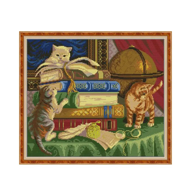 

Joy Sunday Cute Animals Cats Cross Stitch Kits Paintings Counted Printed On Canvas 11CT 14CT Cross Stitch DIY Needlework Sets