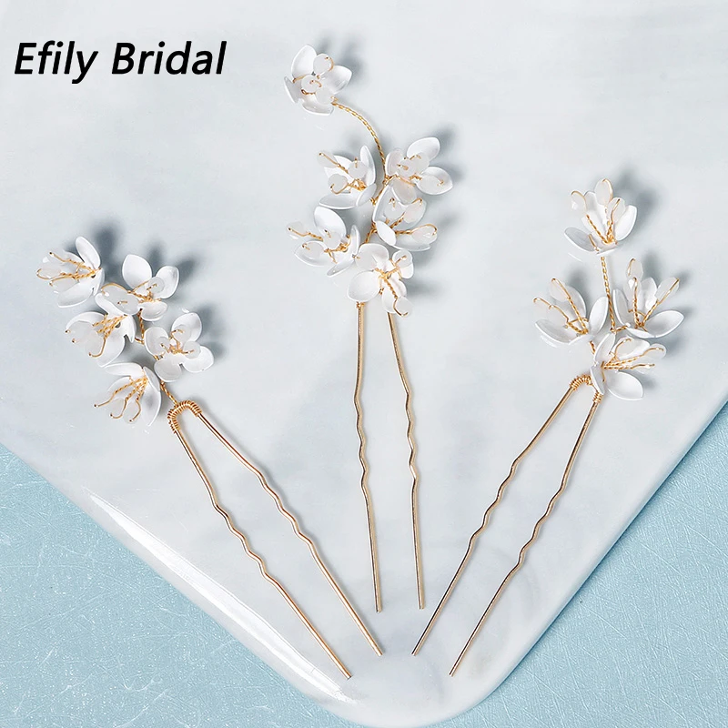 

Crystal Flower Hair Forks Pins Women Bridal Wedding Hair Accessories Gold Color Bride Headpiece Party Jewelry Bridesmaid Gift