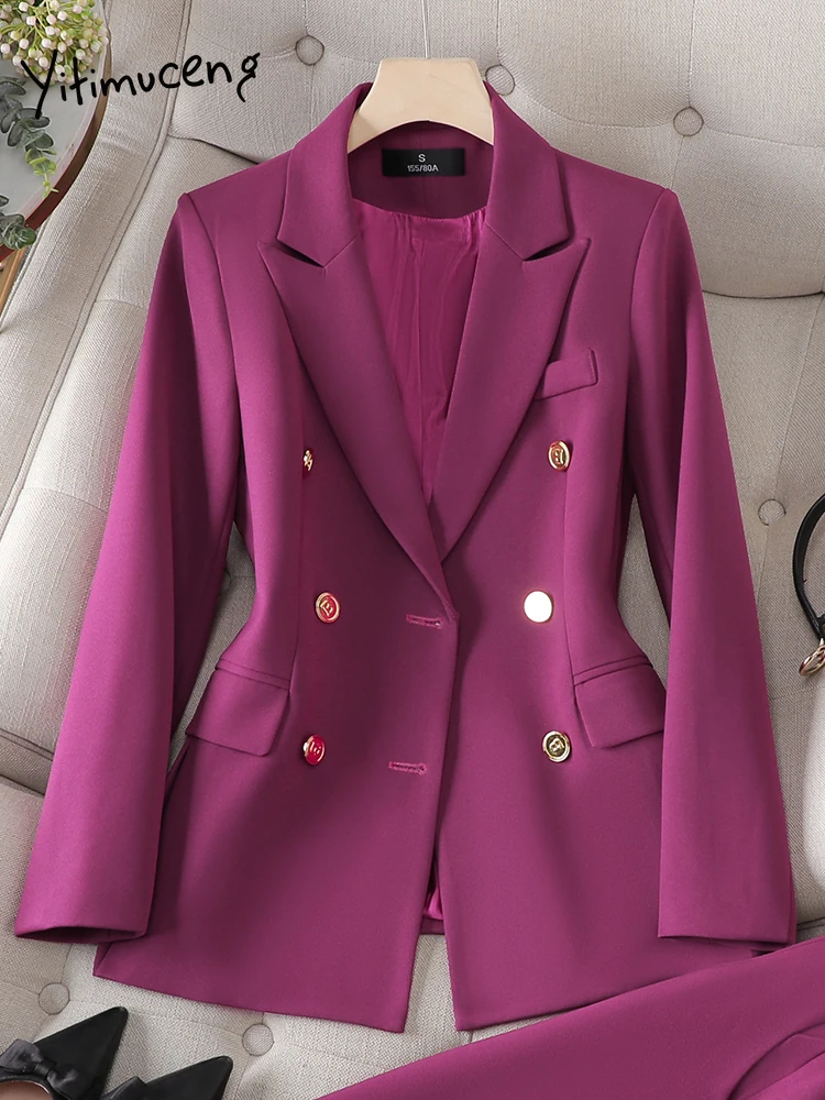 Yitimuceng 2023 элегантный однотонный официальный Блейзер куртка для женщин Осень Зима