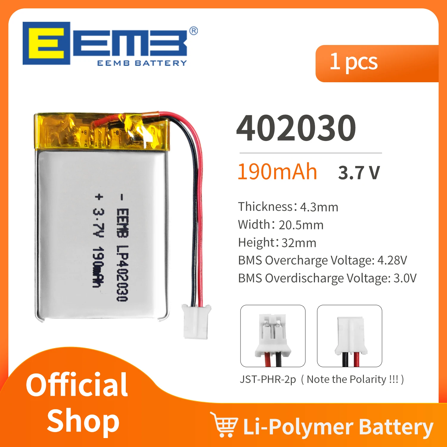 Аккумулятор EEMB 402030, 3,7 в, 190 мАч, литий-полимерный аккумулятор для видеорегистратора, фонарика, Bluetooth-динамика, GPS-навигатора, камеры